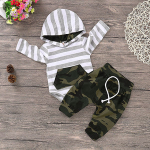 Baby Boys' Casual Daily Stripe Print Camouflage Cotton Clothing Set, zoerea.com