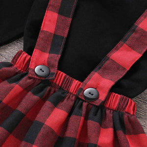 Beautiful Solid Long-sleeve Top and Plaid Strap Skirt Set, zoerea.com