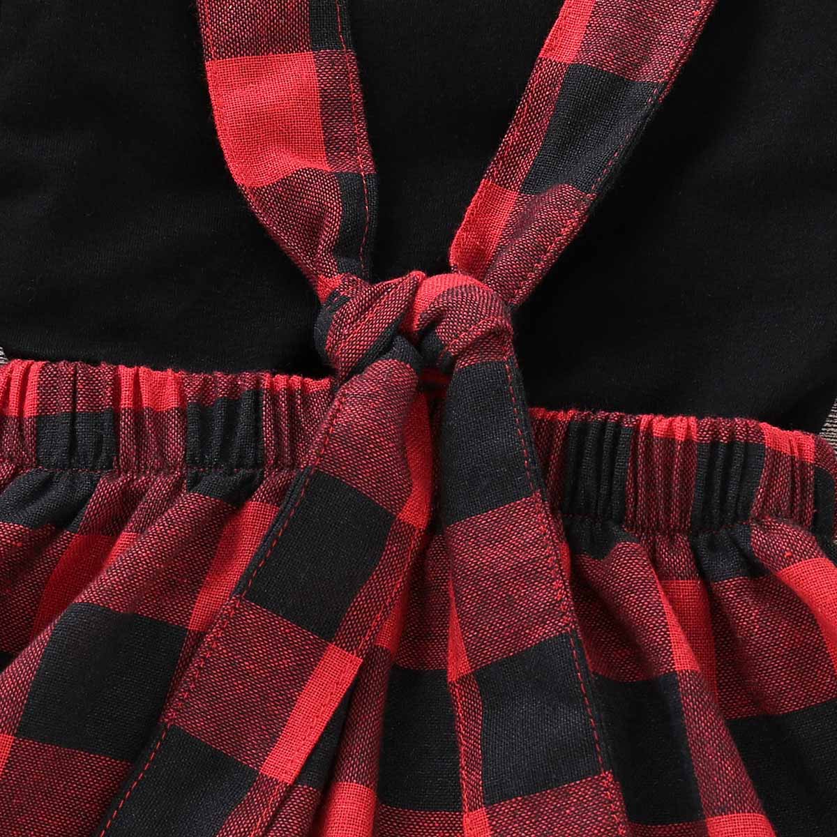 Beautiful Solid Long-sleeve Top and Plaid Strap Skirt Set, zoerea.com