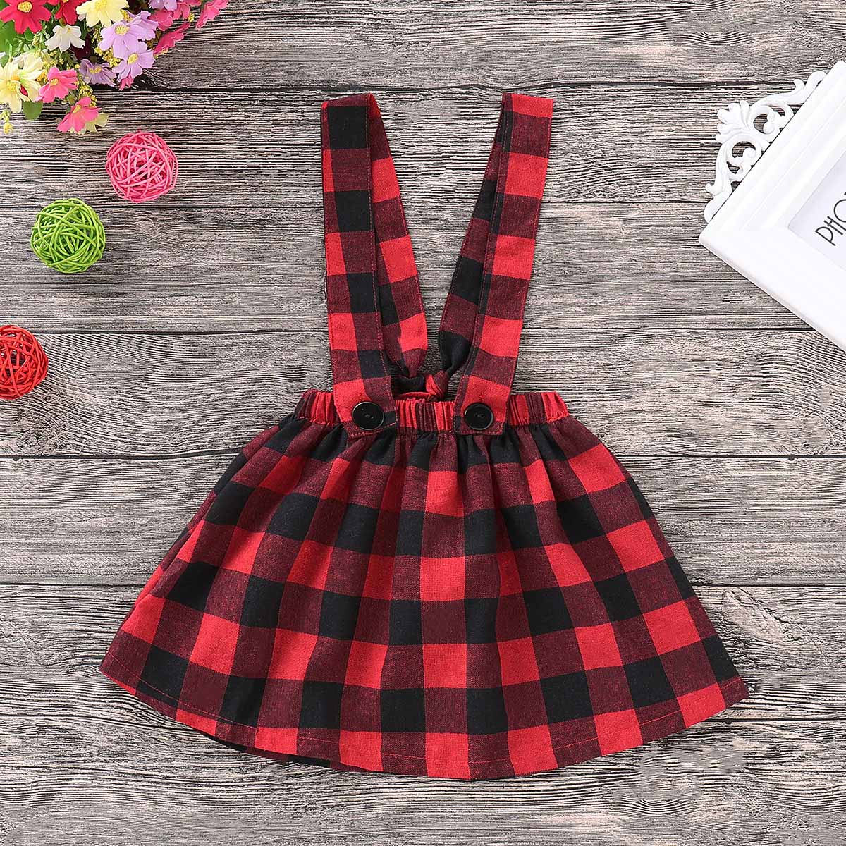 Beautiful Solid Long-sleeve Top and Plaid Strap Skirt Set, zoerea.com