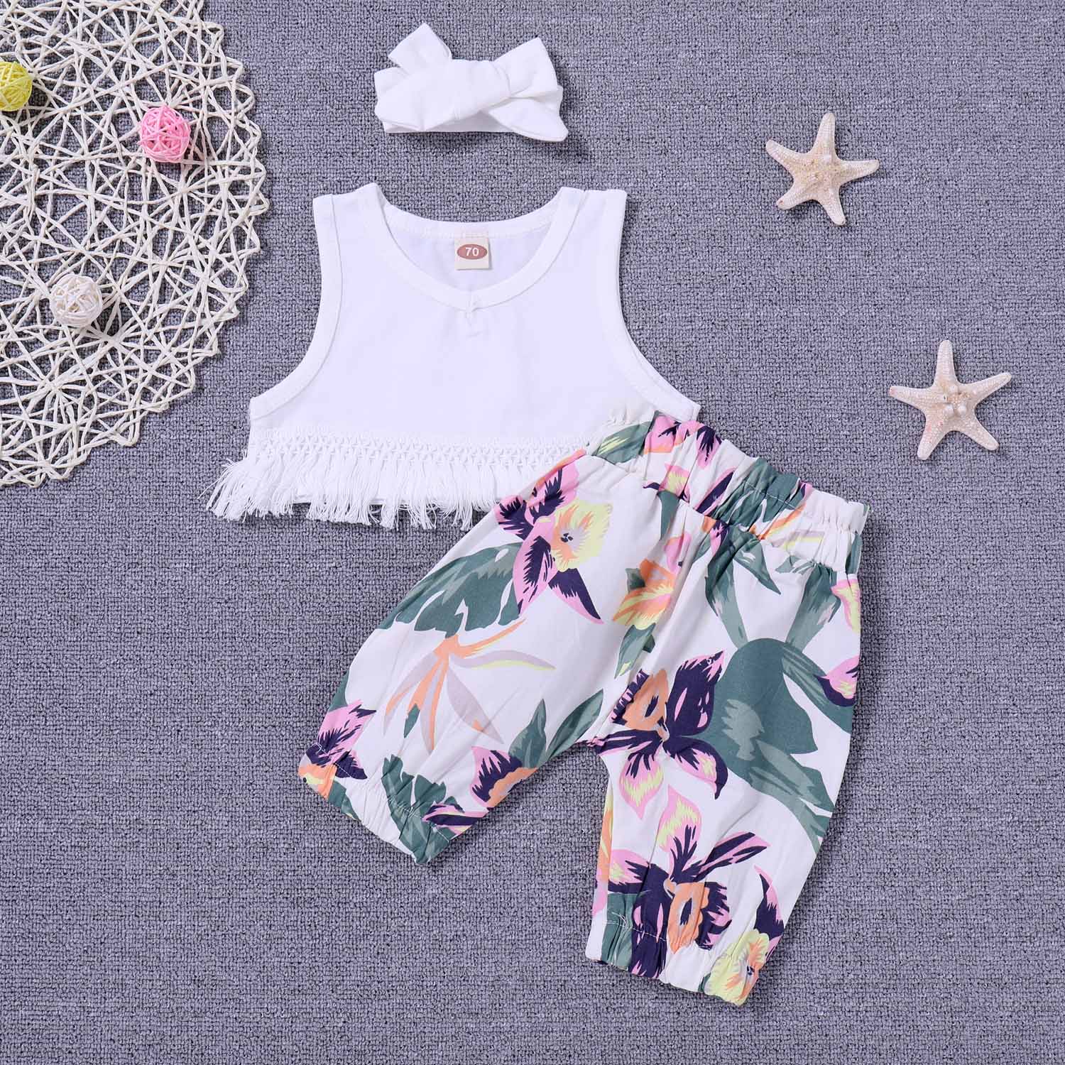 Fringe Decor Tank, Floral Pants And Headband Set, zoerea.com