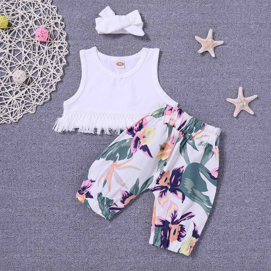Fringe Decor Tank, Floral Pants And Headband Set, zoerea.com