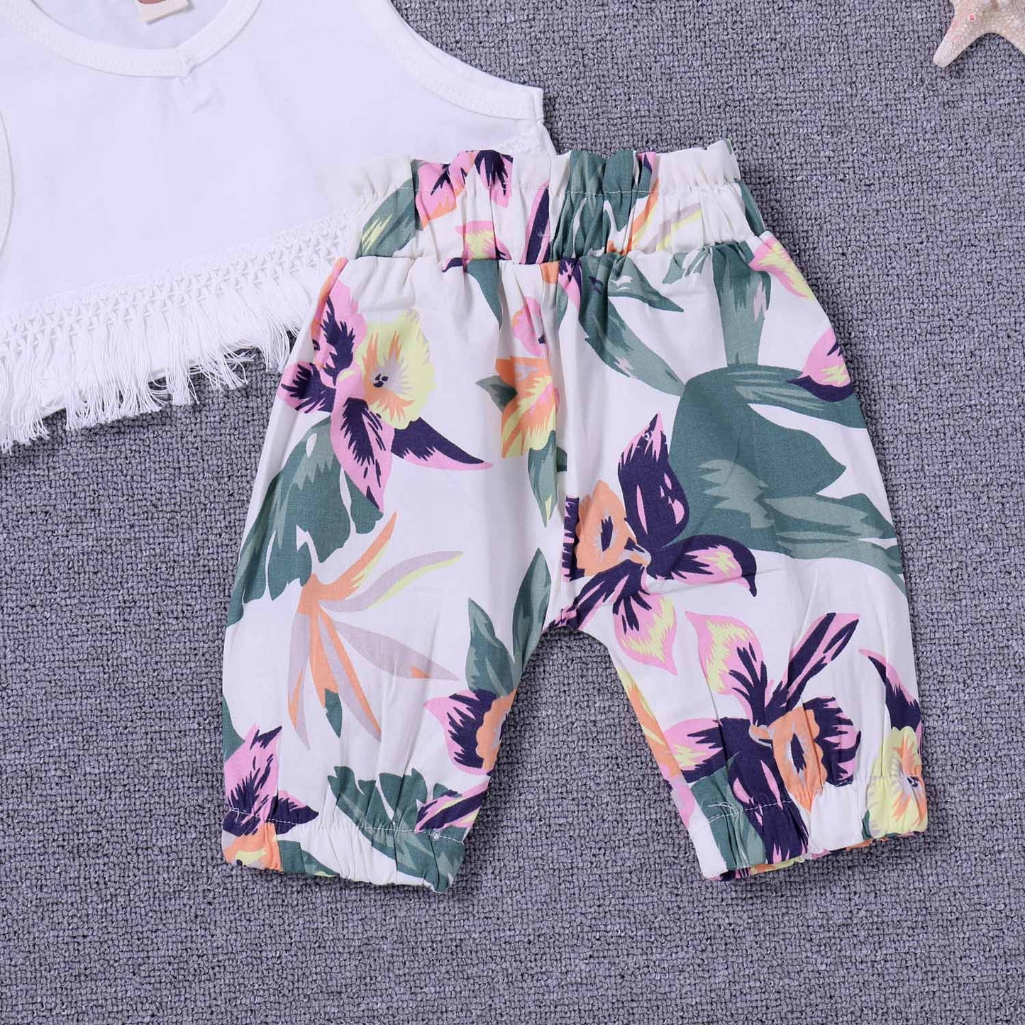 Fringe Decor Tank, Floral Pants And Headband Set, zoerea.com