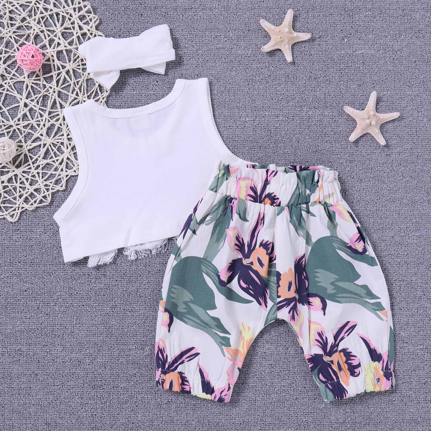Fringe Decor Tank, Floral Pants And Headband Set, zoerea.com