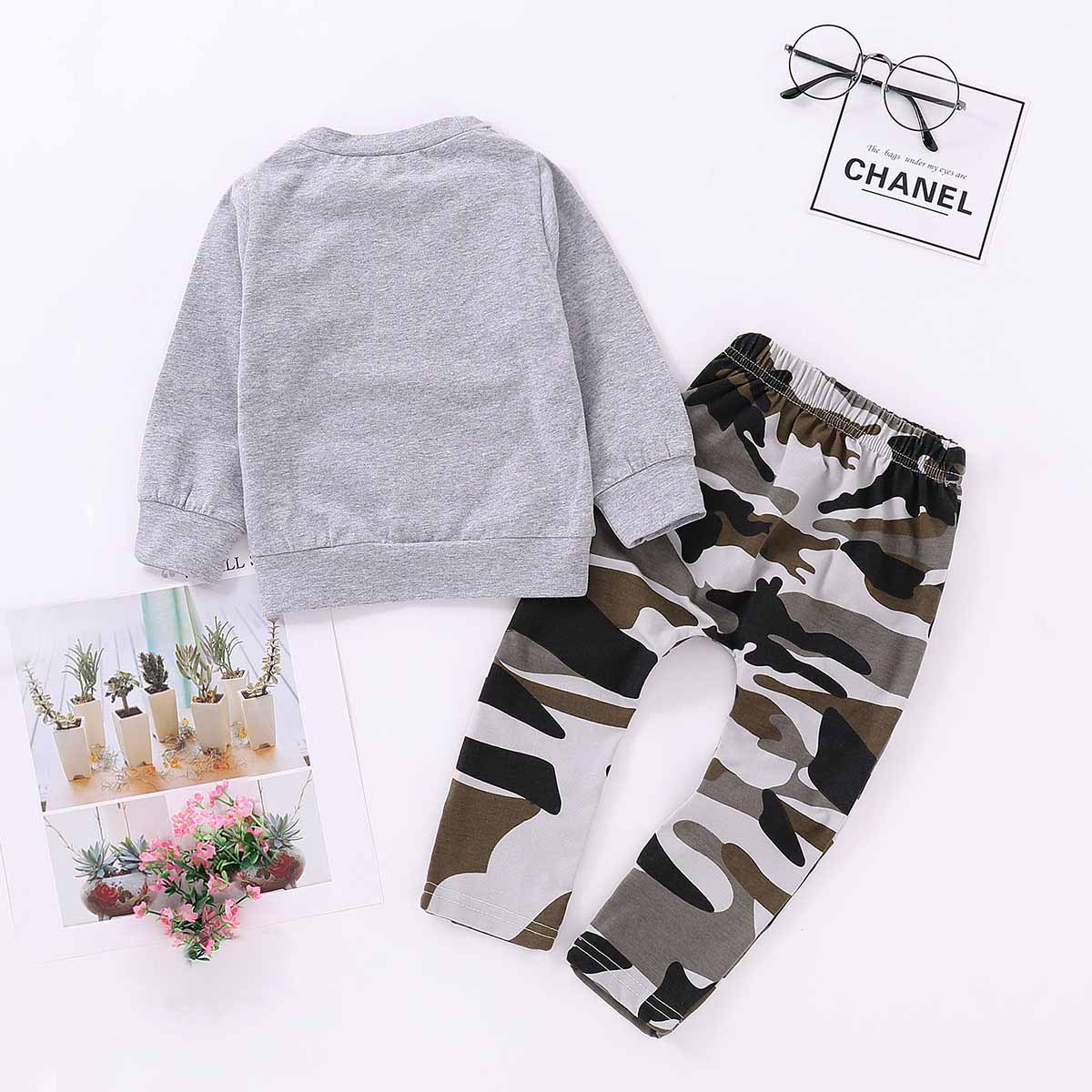 2-piece Letter Print Sweatshirt And Camouflage Pants, zoerea.com