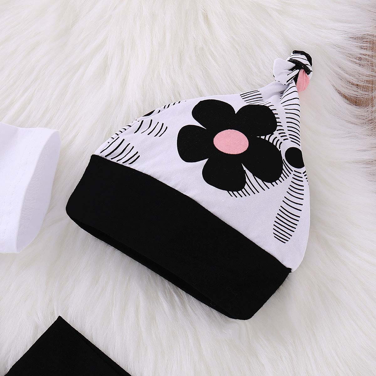 Beautiful Letter Printed Bodysuit, Floral Pants, Hat And Headband Set, zoerea.com