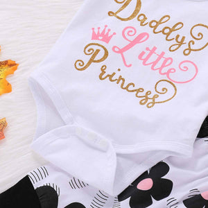 Beautiful Letter Printed Bodysuit, Floral Pants, Hat And Headband Set, zoerea.com