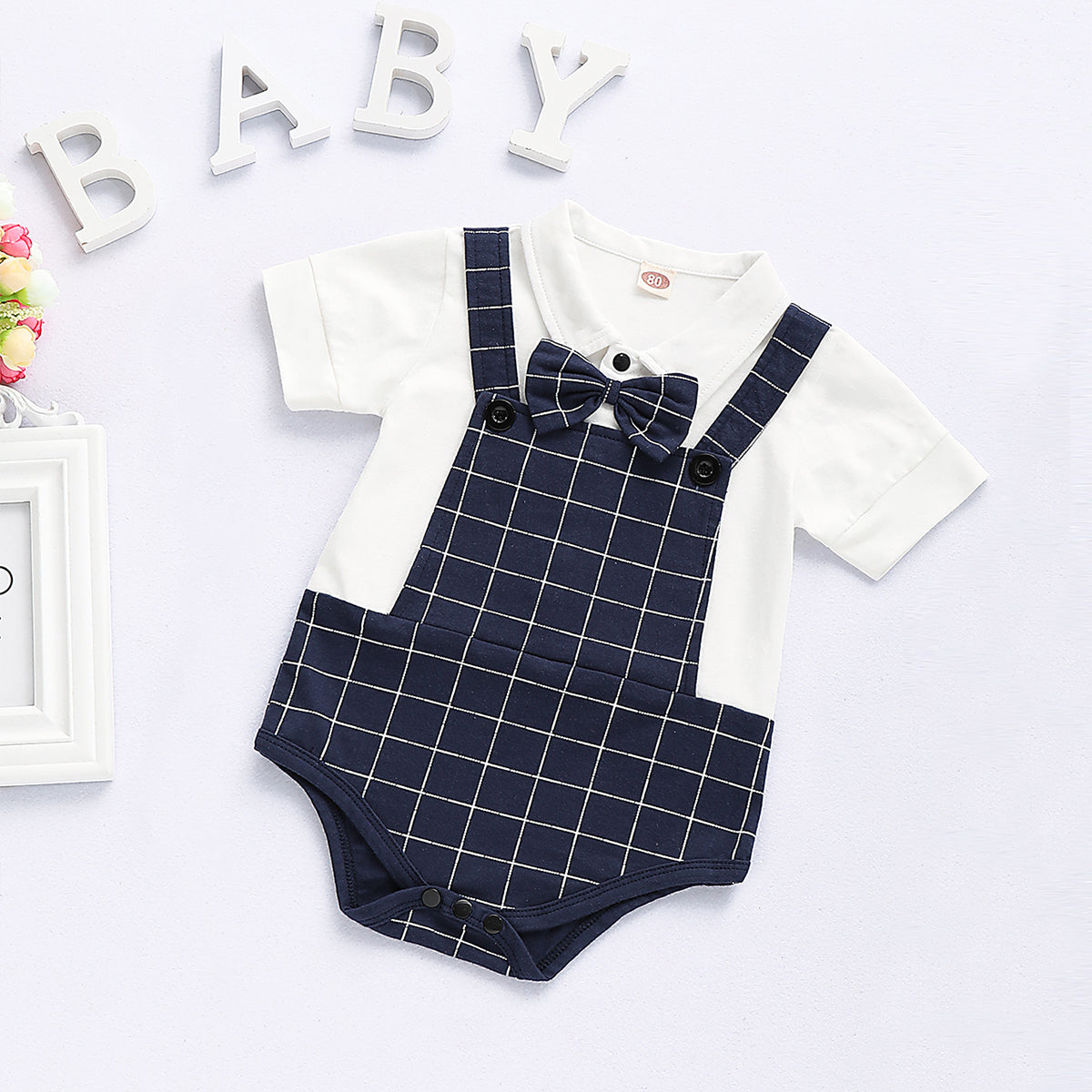 Plaid Bow Bodysuit for Baby Boy, zoerea.com