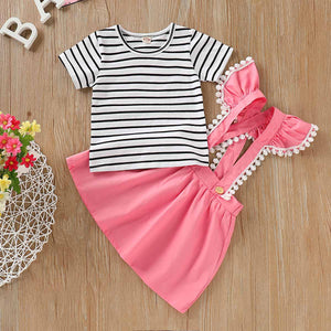 Striped Short-sleeve Tee And Stap Skirt Set, zoerea.com