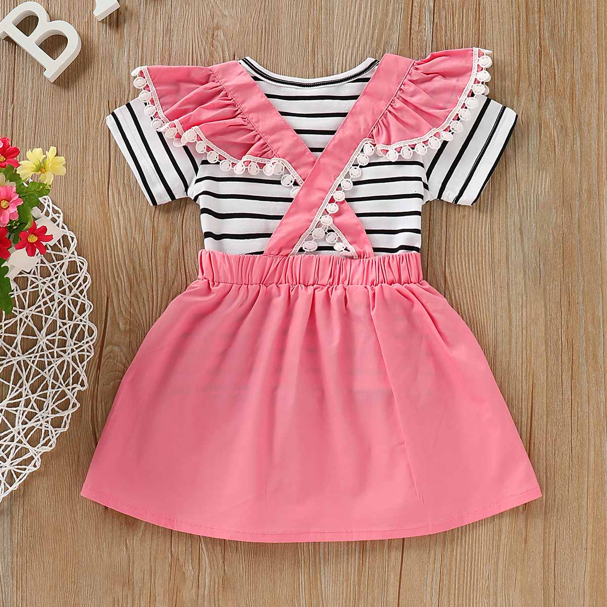 Striped Short-sleeve Tee And Stap Skirt Set, zoerea.com