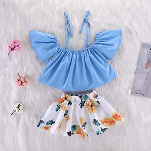 2-piece Flounce-sleeve Top And Skirt Set, zoerea.com
