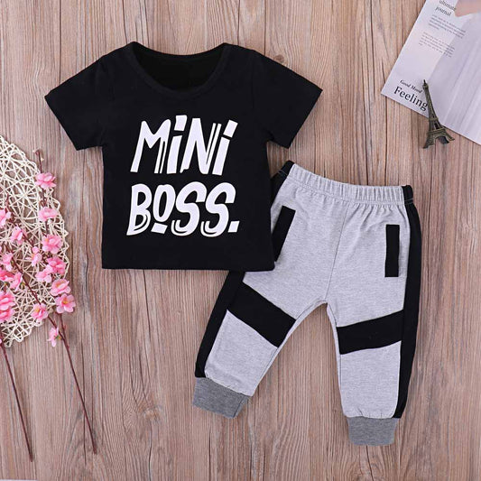 MINI BOSS Print Tee and Casual Pants Set, zoerea.com