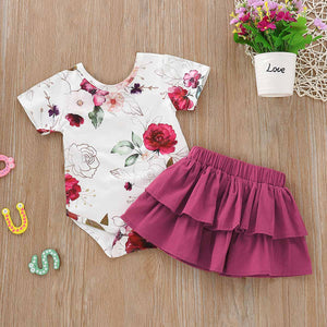 Chic Floral Bodysuit And Short Skirt Set, zoerea.com