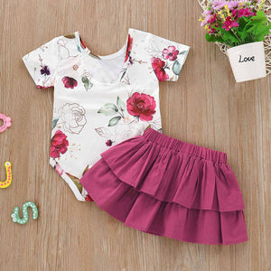 Chic Floral Bodysuit And Short Skirt Set, zoerea.com