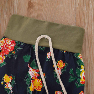 Casual Letter Print Bodysuit, Floral Pants And Headband Set, zoerea.com