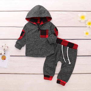 2-piece Comfy Plaid Hooded Top and Pants for Baby and Kid, zoerea.com