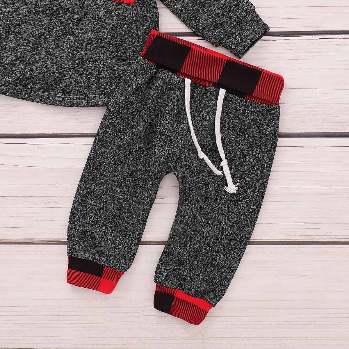 2-piece Comfy Plaid Hooded Top and Pants for Baby and Kid, zoerea.com
