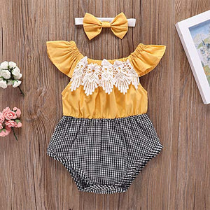 Baby Girl Lace Bowknot Decor Bodysuit, zoerea.com