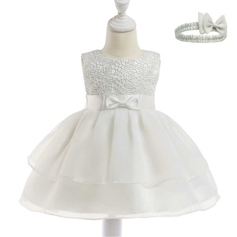 Baby Girl's Elegant Sleeveless Solid Ruffled Party Dress, zoerea.com