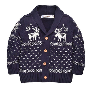 Comfy Deer/Snowflake Print Lapel Sweater, zoerea.com