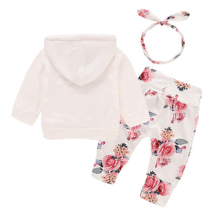 Beautiful Floral Long-sleeve Hoodie, Pants and Headband Set, zoerea.com