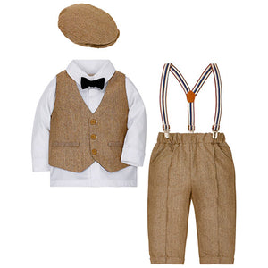 4-piece White Shirt And Suspender Pants With Hat, zoerea.com