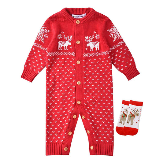 Adorable Deer Pattern Long-sleeve Knit Jumpsuit, zoerea.com