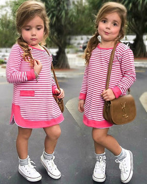 Kids Baby Girls Striped Princess Party Clothes Cotton Pageant Dress, zoerea.com