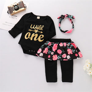 3-piece WILD ONE Print Bodysuit, Faux-two Culottes And Headband, zoerea.com