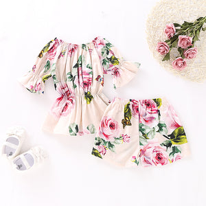 Baby Girls' Basic Floral Short Sleeve Top & Shorts Regular Clothing Set, zoerea.com