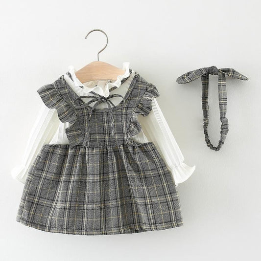 Pretty Faux-two Ruffled Plaid Dress, zoerea.com