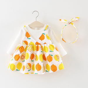 Sweet Lemon Pattern Faux-two Dress with Headband, zoerea.com