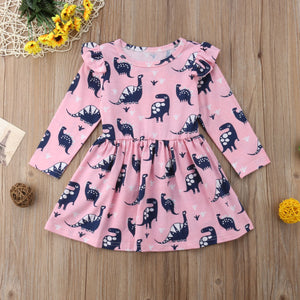 Newborn Kids Baby Girls Long Sleeve Dinosaur Pageant Party Dress, zoerea.com