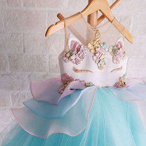 Kid Girl Chiffon 3D Unicorn Bridesmaid Formal Sleeveless Dress, zoerea.com