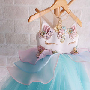 Kid Girl Chiffon 3D Unicorn Bridesmaid Formal Sleeveless Dress, zoerea.com