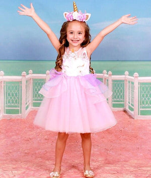 Kid Girl Chiffon 3D Unicorn Bridesmaid Formal Sleeveless Dress, zoerea.com