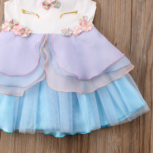 Kid Girl Chiffon 3D Unicorn Bridesmaid Formal Sleeveless Dress, zoerea.com