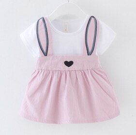 Baby Girls Kids Cartoon Lovely Rabbit Short Sleeve Cotton Dresses, zoerea.com