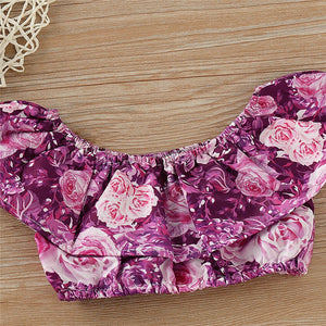 Newborn Baby Girl Summer Floral Clothes Set Off-Shoulder Tops Shorts, zoerea.com