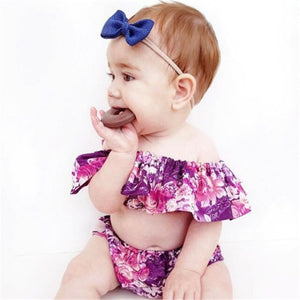 Newborn Baby Girl Summer Floral Clothes Set Off-Shoulder Tops Shorts, zoerea.com