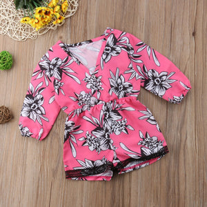 Newborn Baby Girls V Neck Floral Jumpsuit Kids Romper Short Sunsuit, zoerea.com