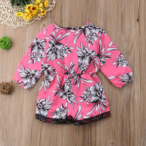 Newborn Baby Girls V Neck Floral Jumpsuit Kids Romper Short Sunsuit, zoerea.com