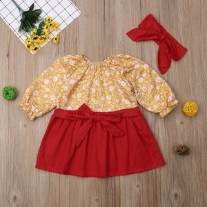 Kids Toddler Baby Girls Casual Clothes Flower Long Sleeve Floral Dress, zoerea.com