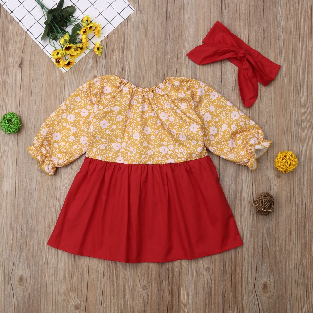 Kids Toddler Baby Girls Casual Clothes Flower Long Sleeve Floral Dress, zoerea.com