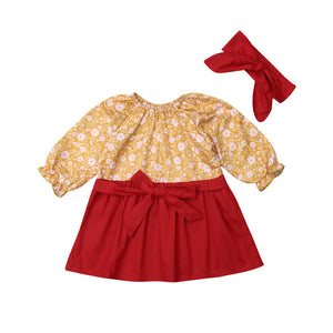 Kids Toddler Baby Girls Casual Clothes Flower Long Sleeve Floral Dress, zoerea.com