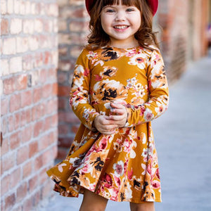 Baby Kids Girls Clothes Long Sleeves Princess Dress Floral Print Dress, zoerea.com