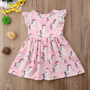 Kid Baby Girls Lace Cartoon Unicorn Party Pageant Tutu Dress Sundress, zoerea.com