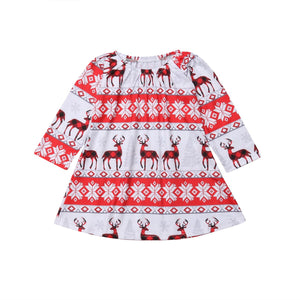 Xmas Kids Baby Girl Long Sleeve Dress Pageant Tutu Christmas Deer Dress, zoerea.com
