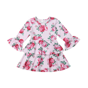 Toddler Kids Baby Girl Flower Layered Long Sleeve Princess Party Dress, zoerea.com