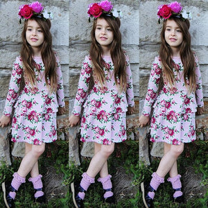 Toddler Kids Baby Girl Flower Layered Long Sleeve Princess Party Dress, zoerea.com